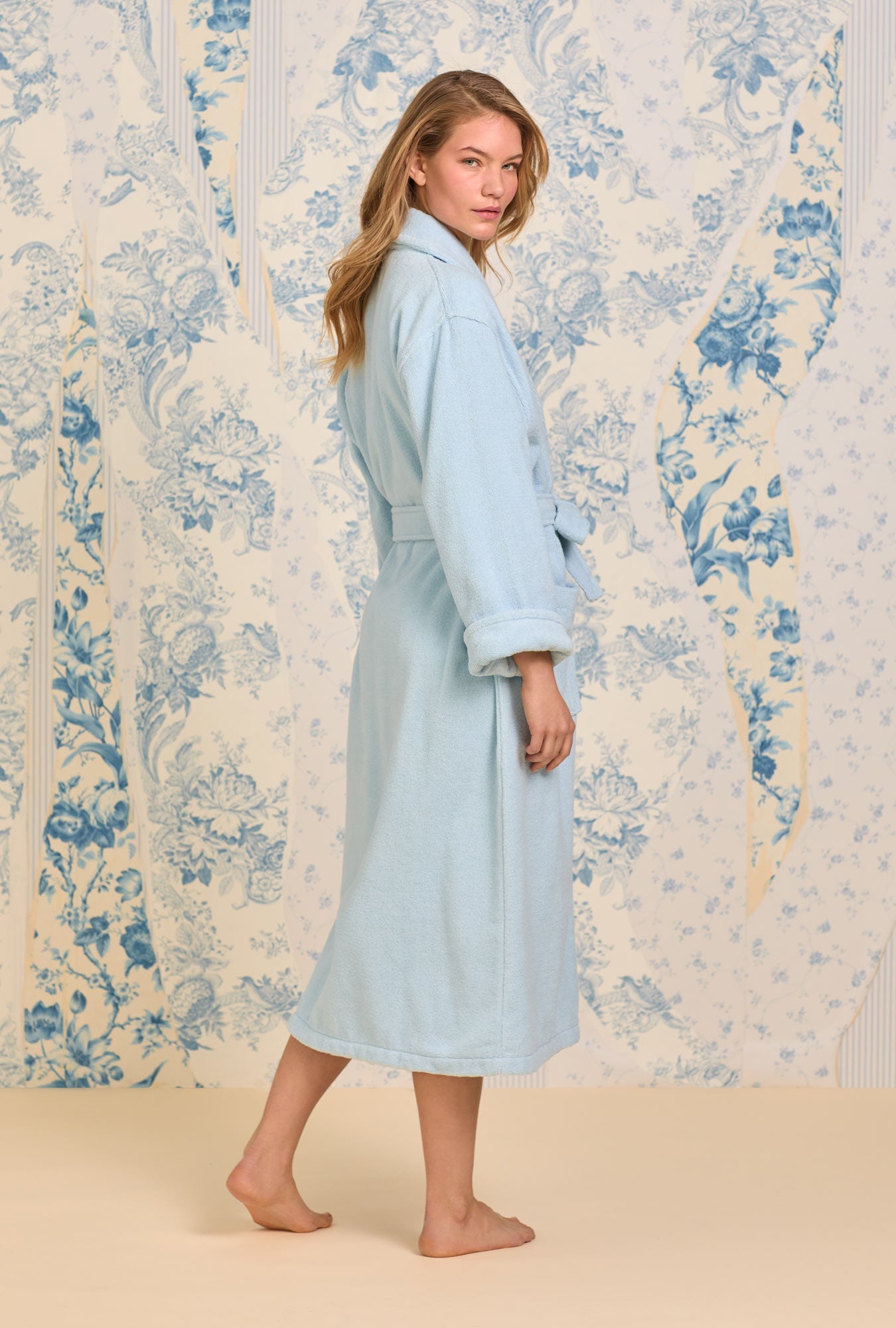 Eileen West French Blue Cotton Terry Wrap Robe