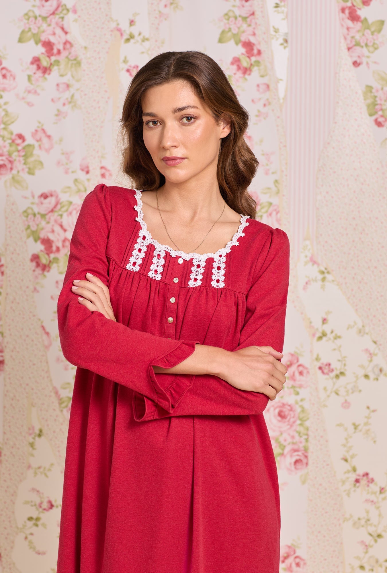Eileen West Dream Heather Claret Interlock Long Sleeve Nightgown