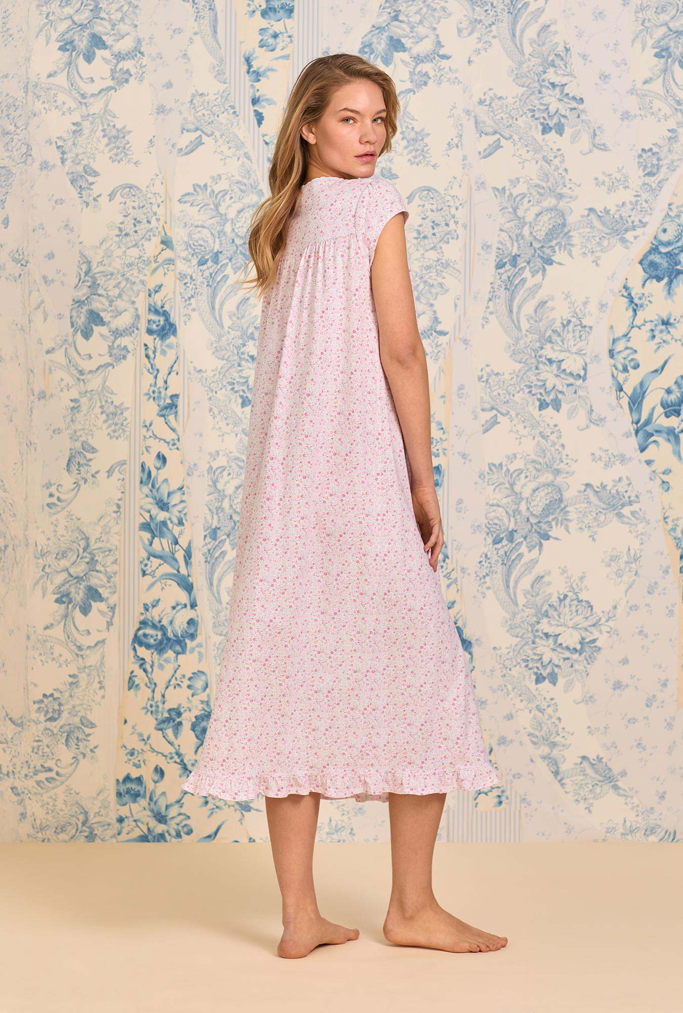 Eileen West Pink Ditsy Cotton Knit Ballet Nightgown