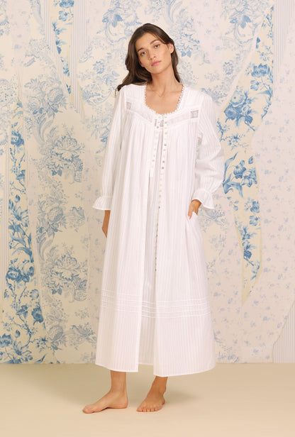 Eileen West Cotton Dobby Stripe Button Front Robe