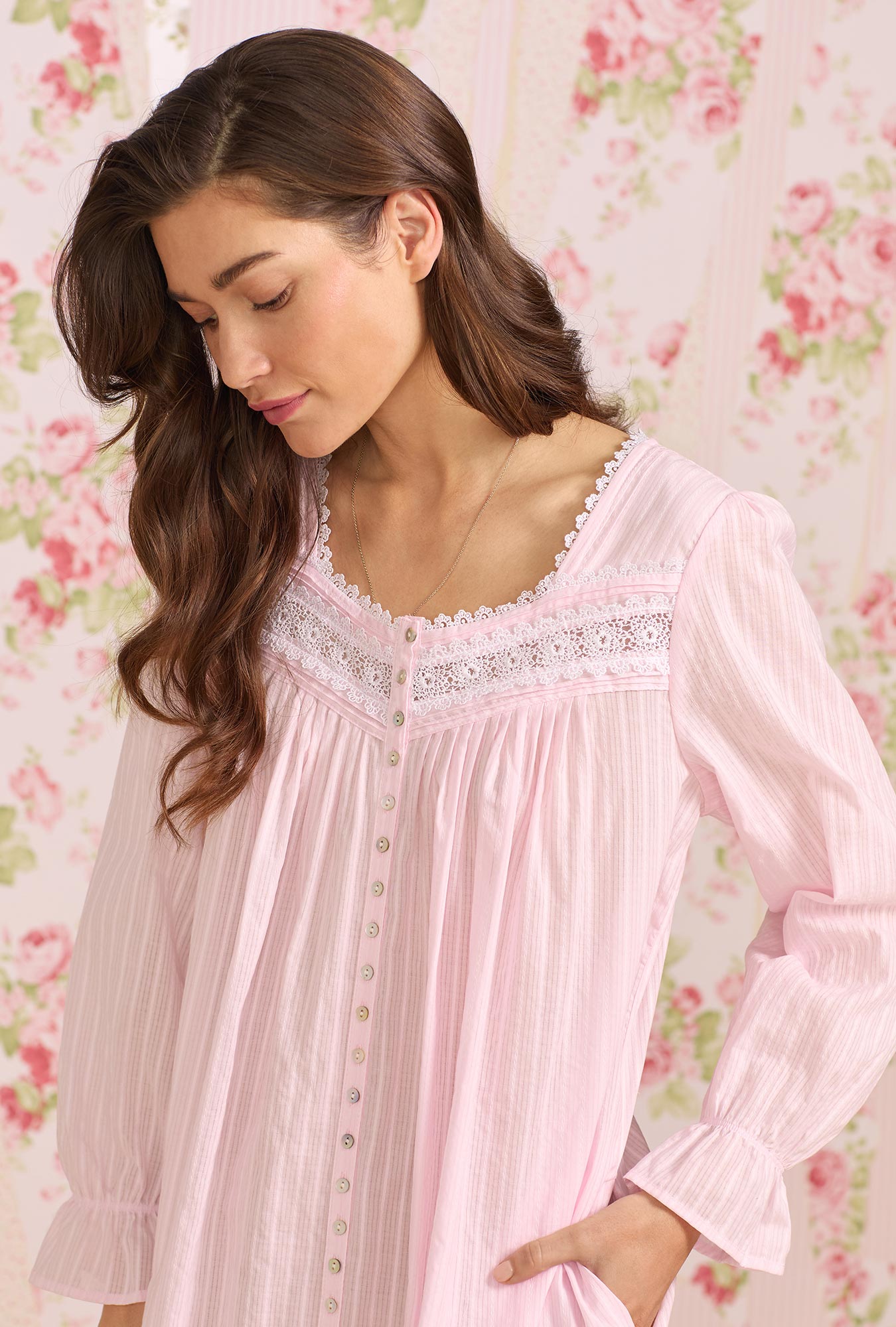 Eileen West Cotton Dobby Stripe Button Front Robe