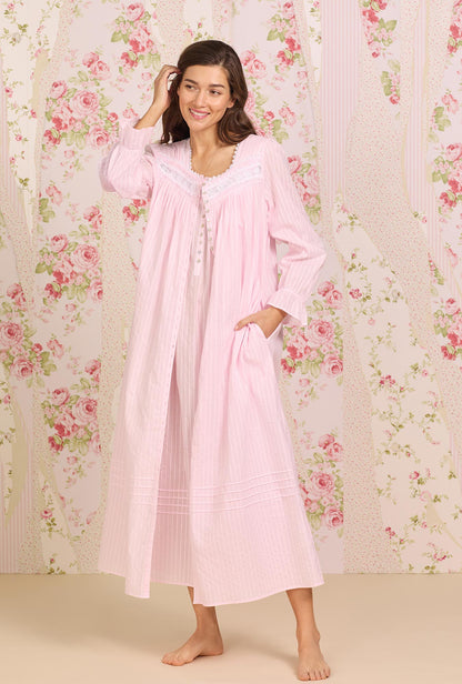 Eileen West Cotton Dobby Stripe Button Front Robe