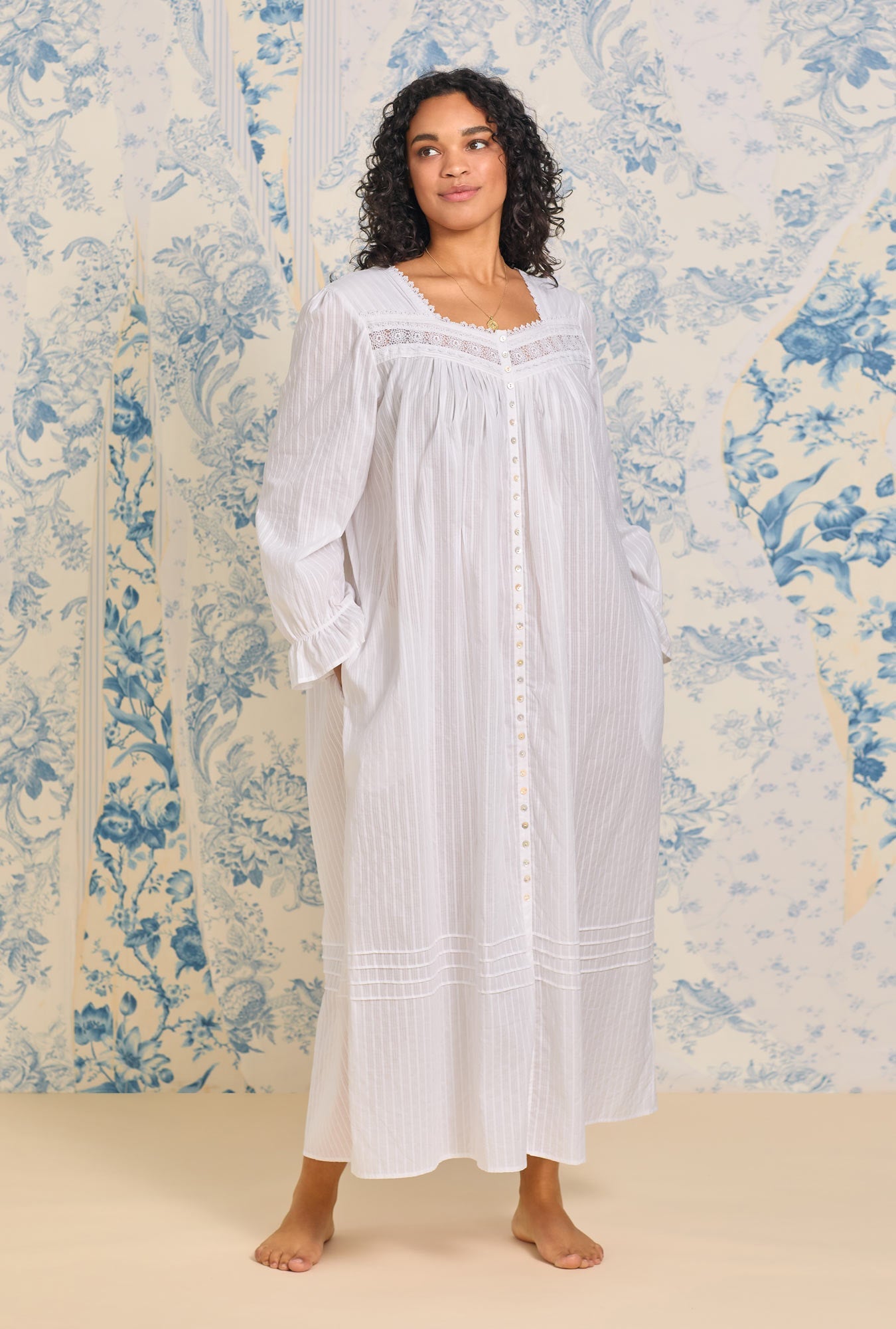 Eileen West Cotton Dobby Stripe Button Front Robe