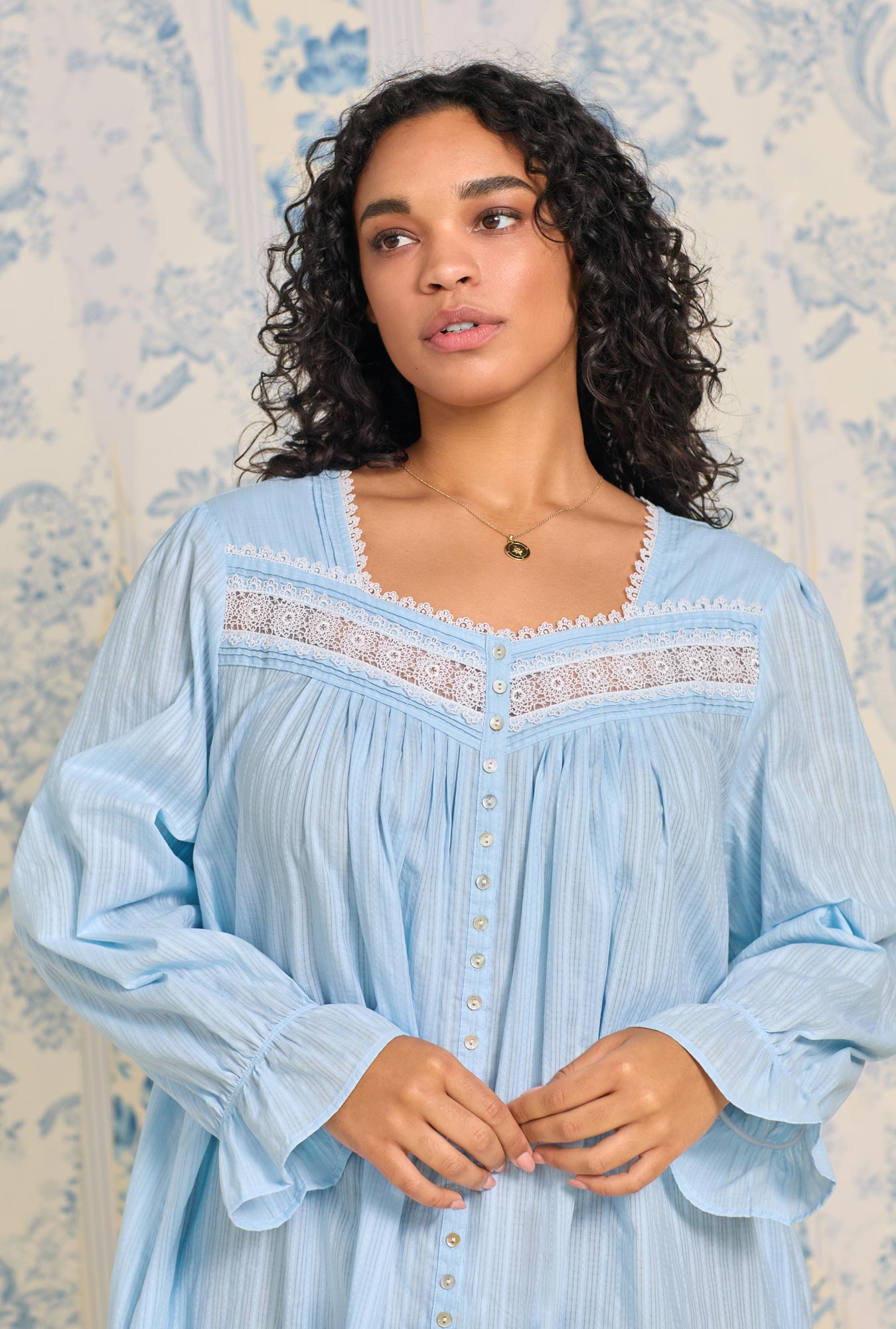 Eileen West Cotton Dobby Stripe Button Front Robe