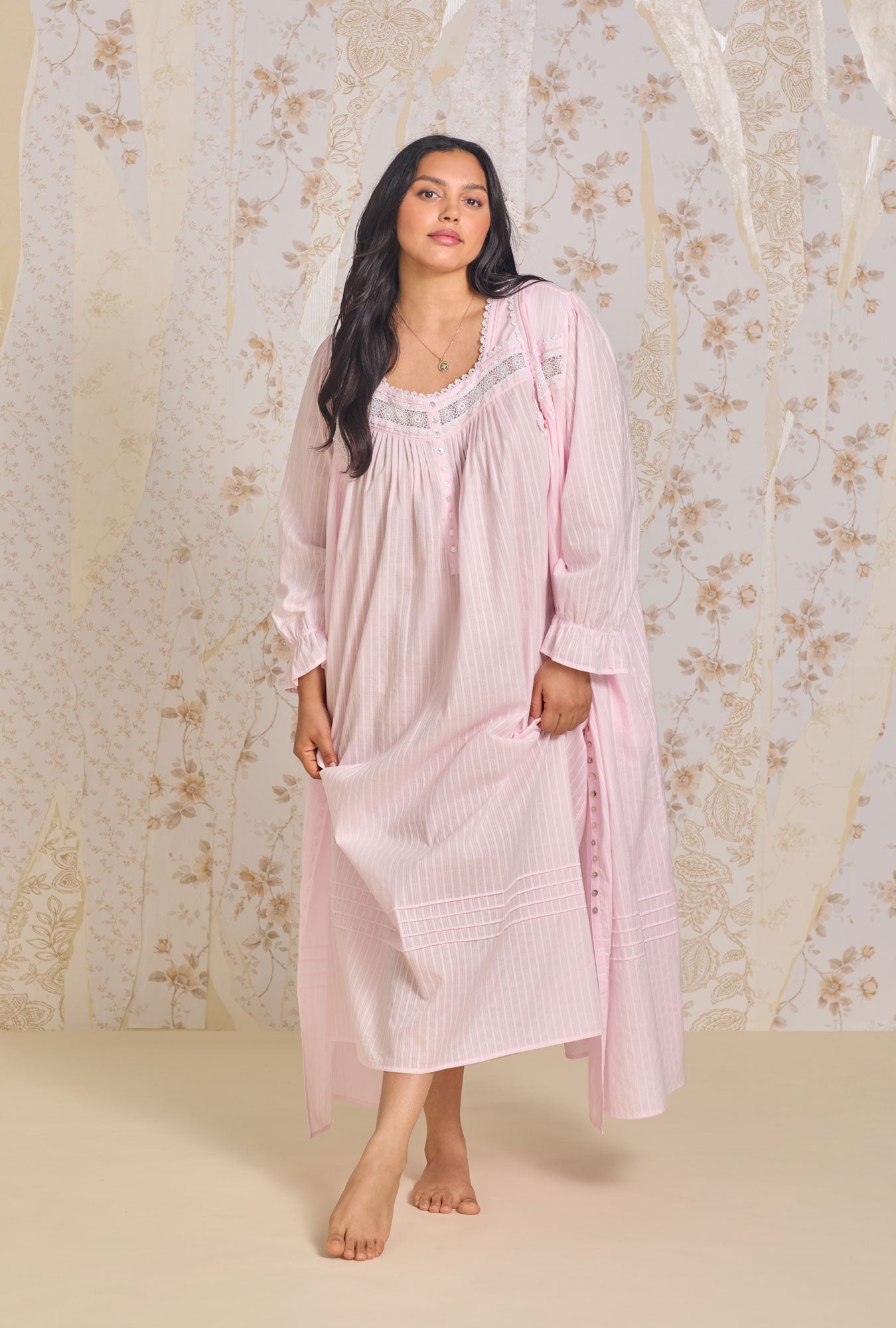 Eileen West Cotton Dobby Stripe Button Front Robe