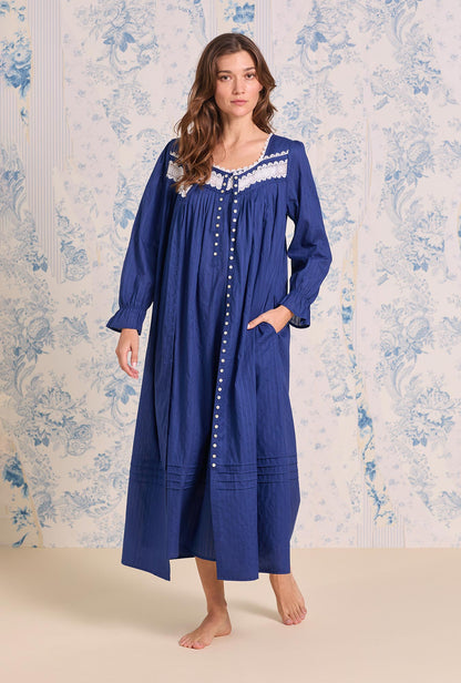 Eileen West Cotton Dobby Stripe Button Front Robe