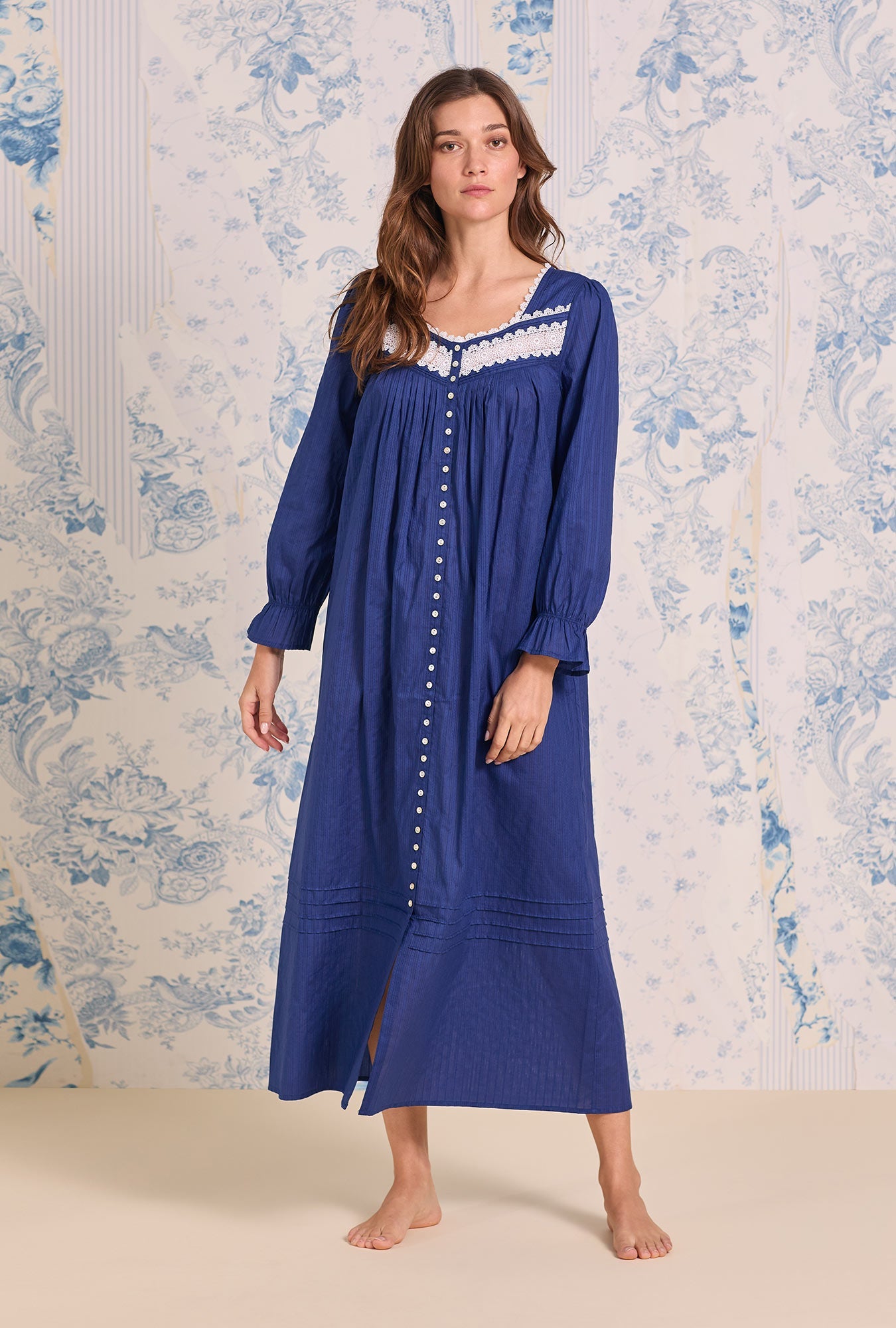 Eileen West Cotton Dobby Stripe Button Front Robe
