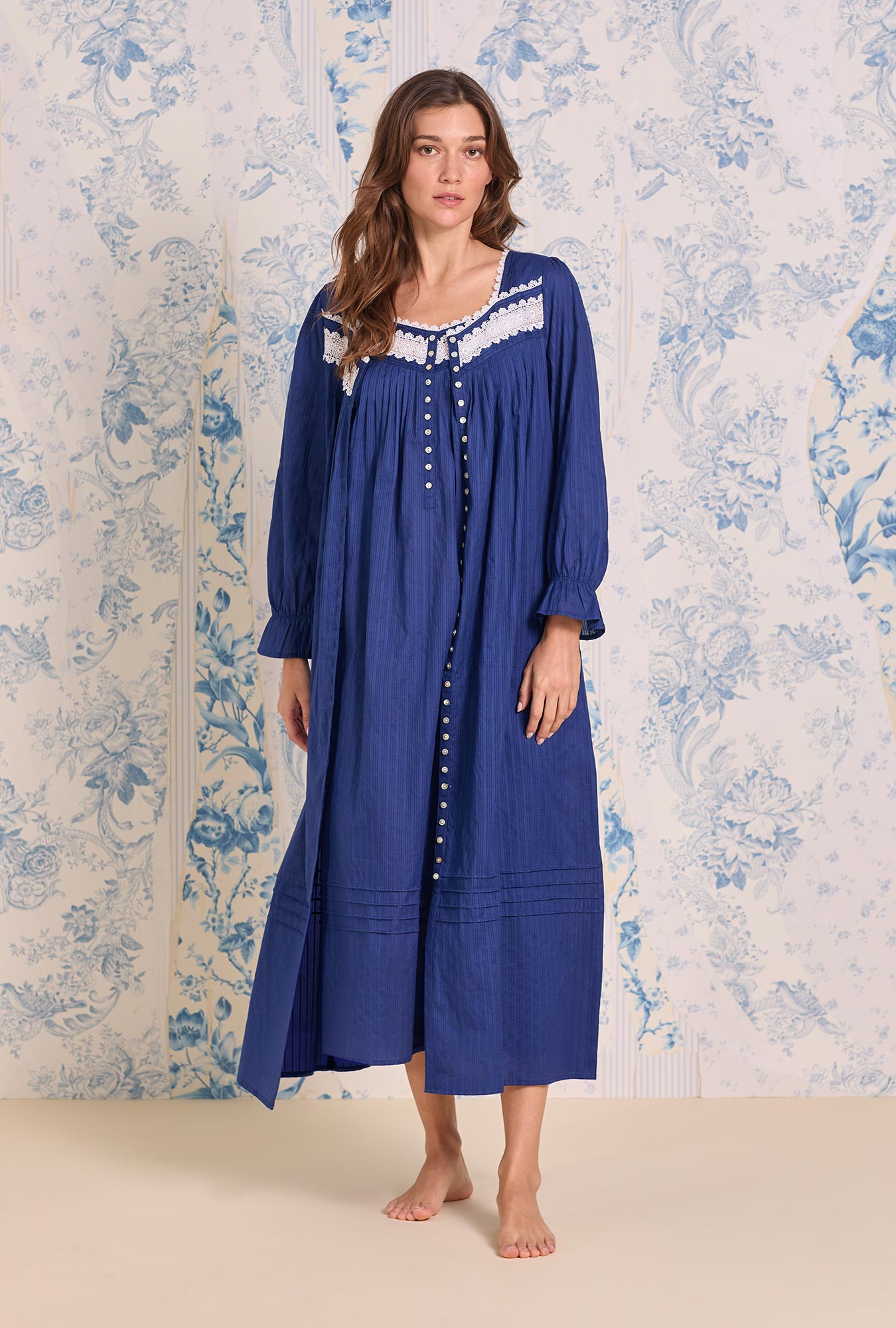 Eileen West Cotton Dobby Stripe Button Front Robe