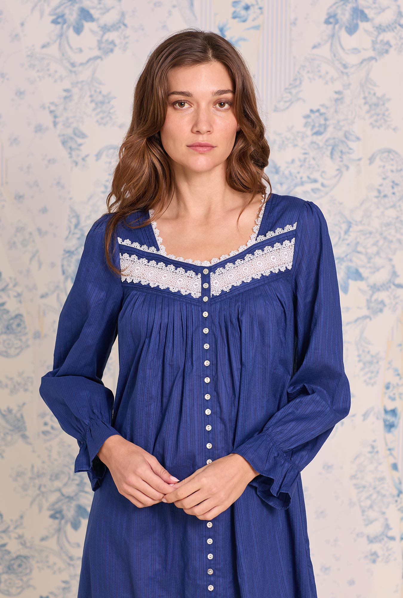 Eileen West Cotton Dobby Stripe Button Front Robe