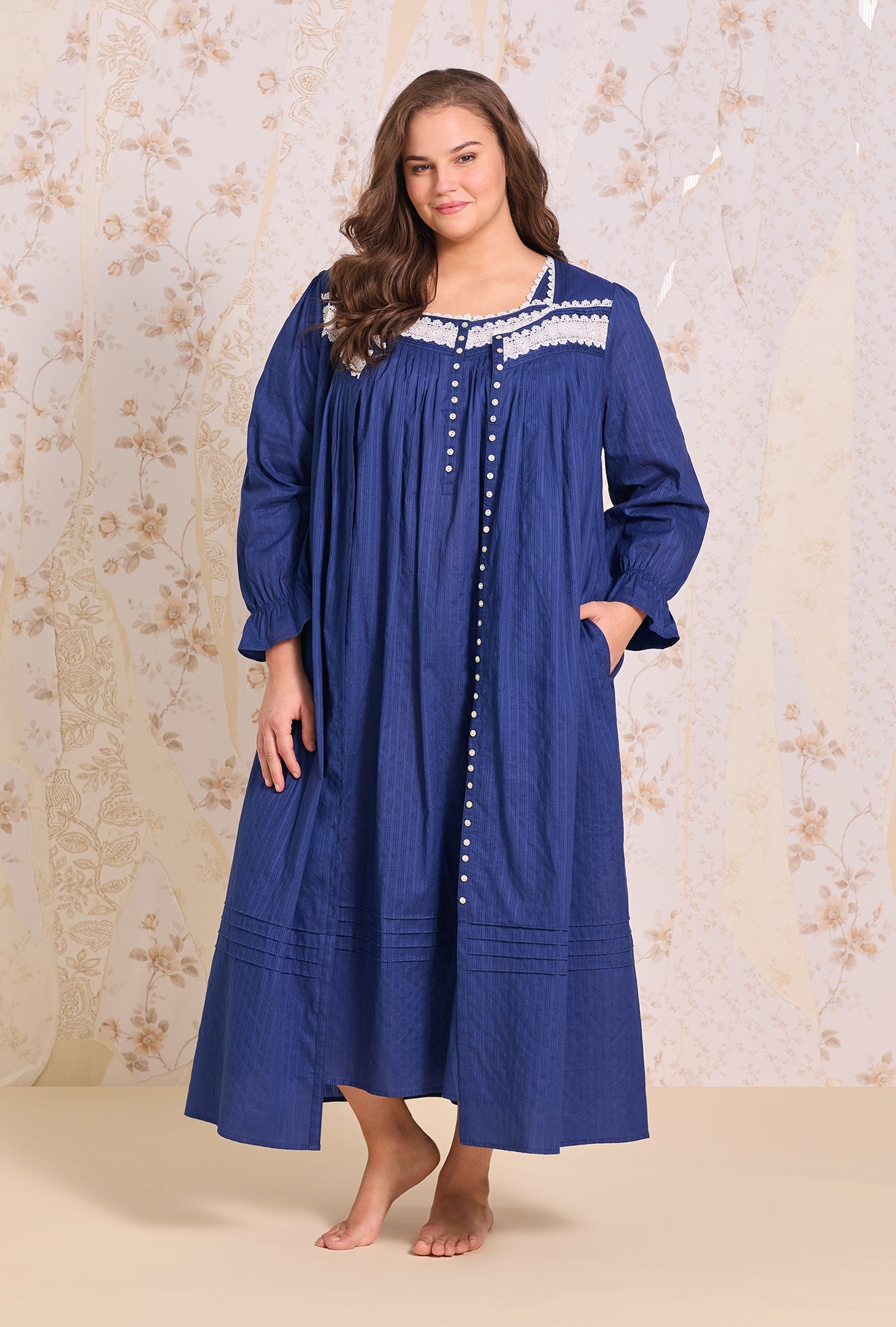 Eileen West Cotton Dobby Stripe Button Front Robe