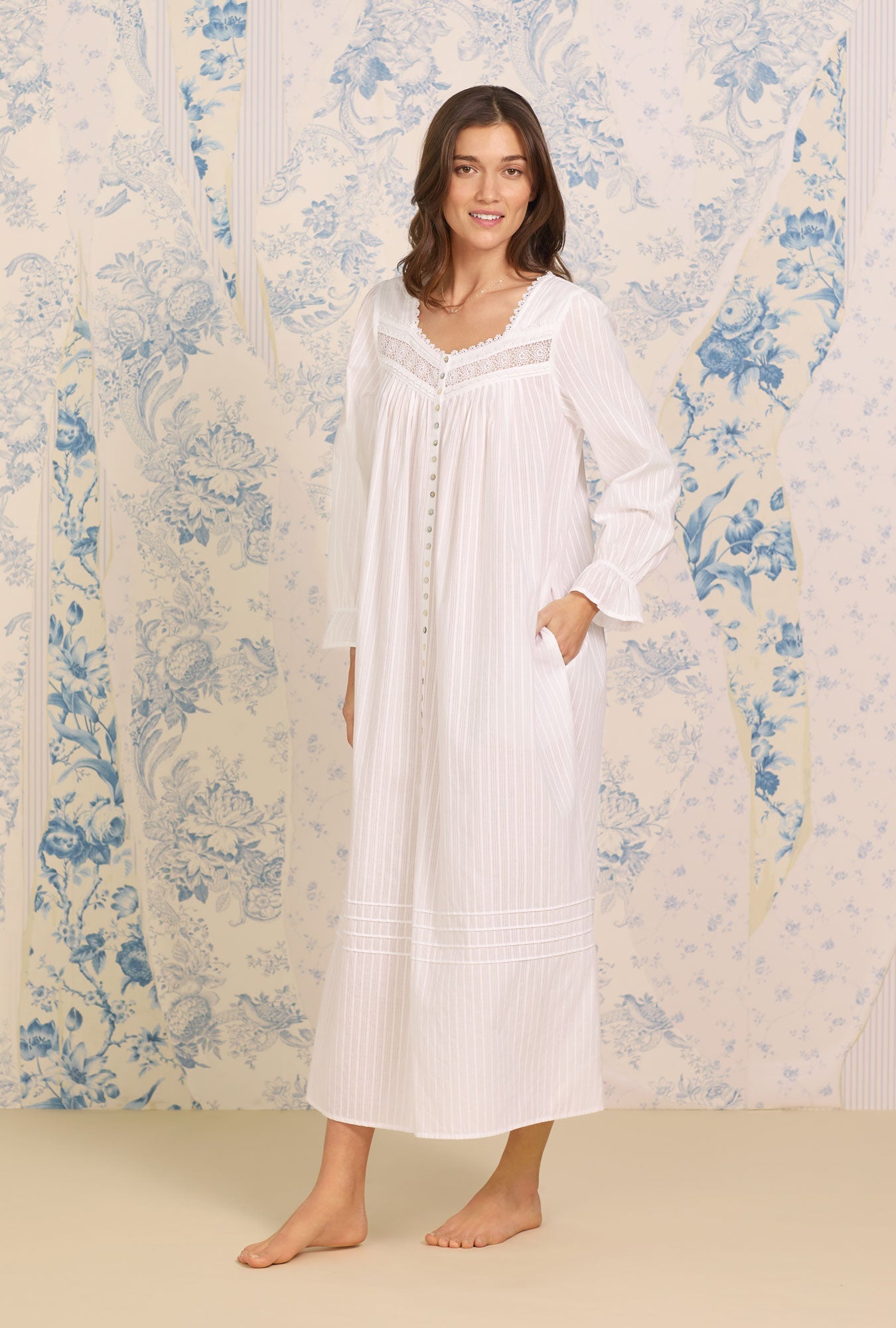 Eileen West Cotton Dobby Stripe Button Front Robe
