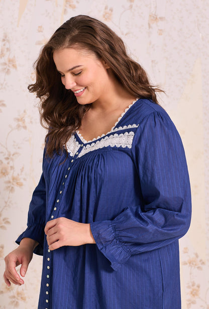 Eileen West Cotton Dobby Stripe Button Front Robe