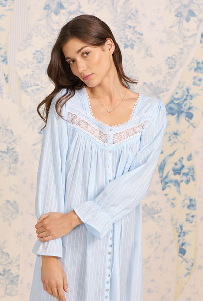 Eileen West Cotton Dobby Stripe Button Front Robe