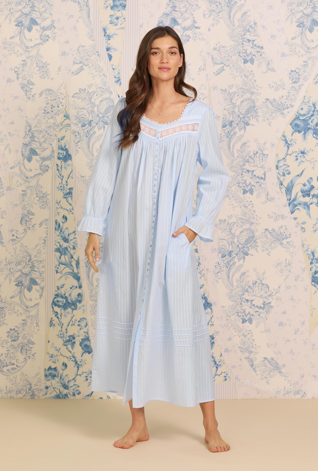 Eileen West Cotton Dobby Stripe Button Front Robe