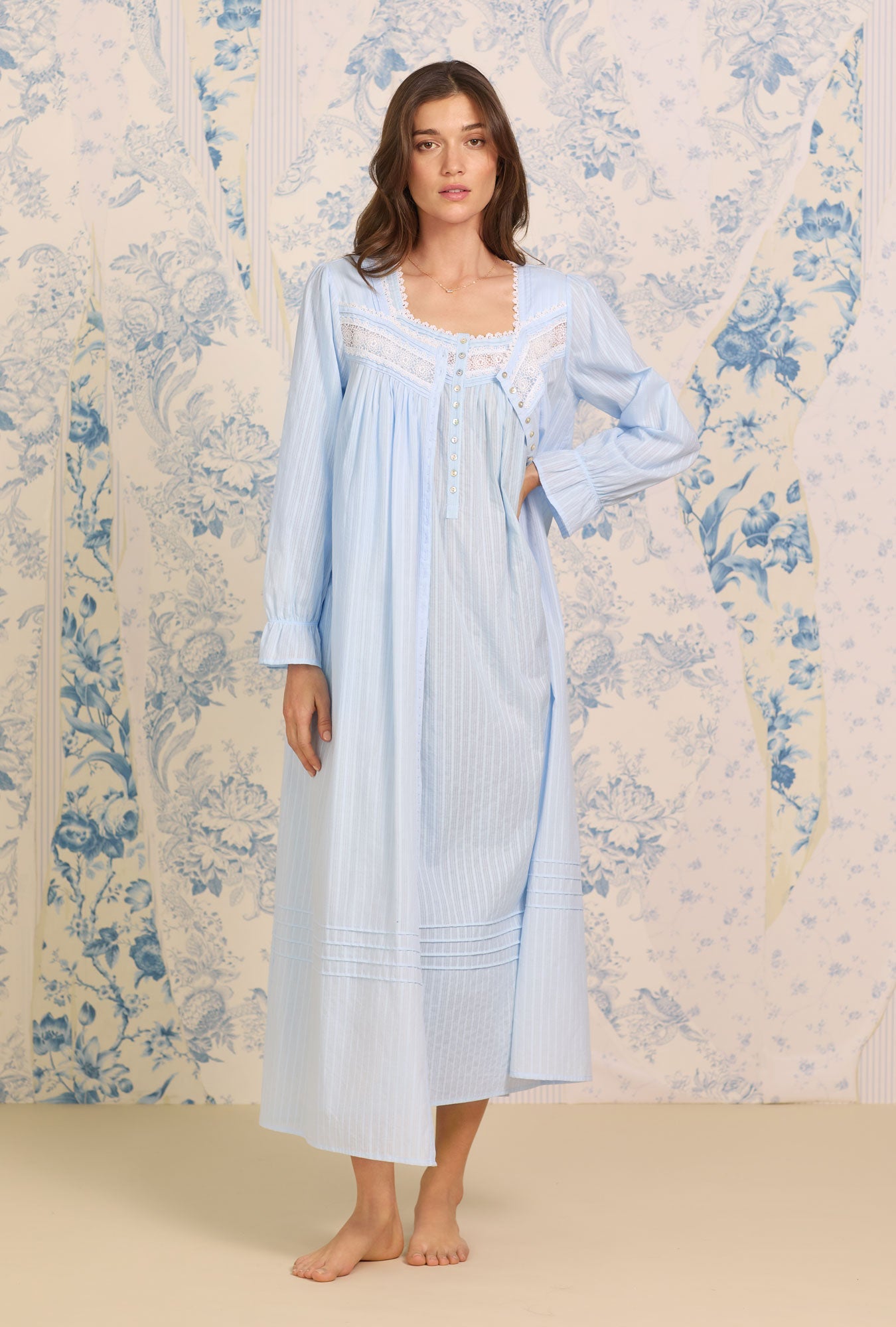 Eileen West Cotton Dobby Stripe Button Front Robe