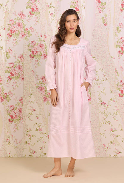 Eileen West Cotton Dobby Stripe Button Front Robe