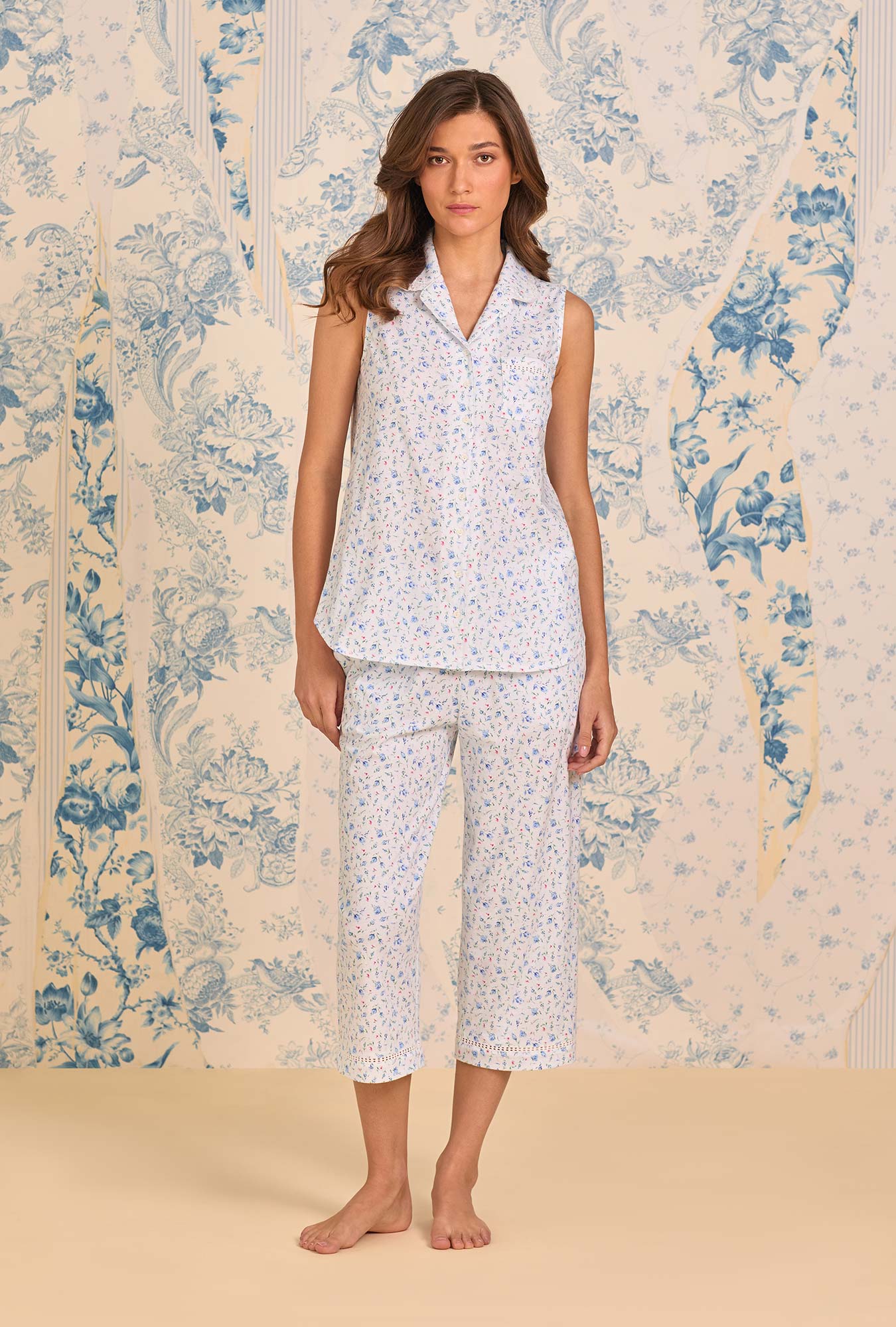 Eileen West Catalina Rosebud Cotton Knit Capri Pajama