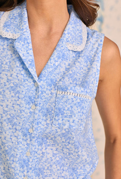 Eileen West Blue Hydrangea Cotton Knit Capri Pajama