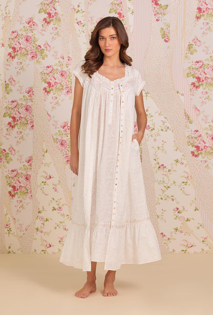 Eileen West Shadow Floral Cotton Lawn Button Front Robe