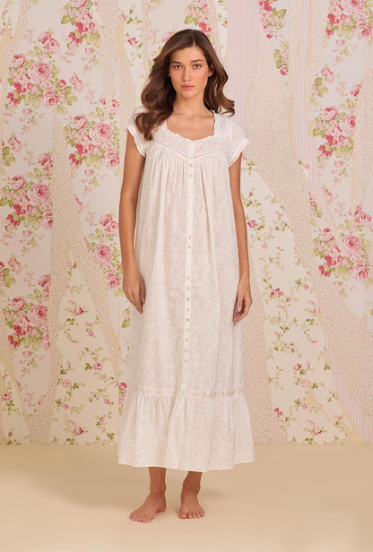 Eileen West Shadow Floral Cotton Lawn Button Front Robe