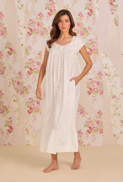 Eileen West Shadow Floral Cotton Lawn Button Front Robe
