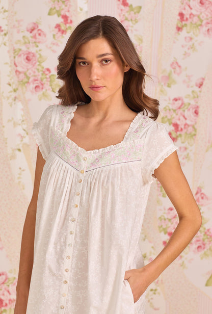 Eileen West Shadow Floral Cotton Lawn Button Front Robe