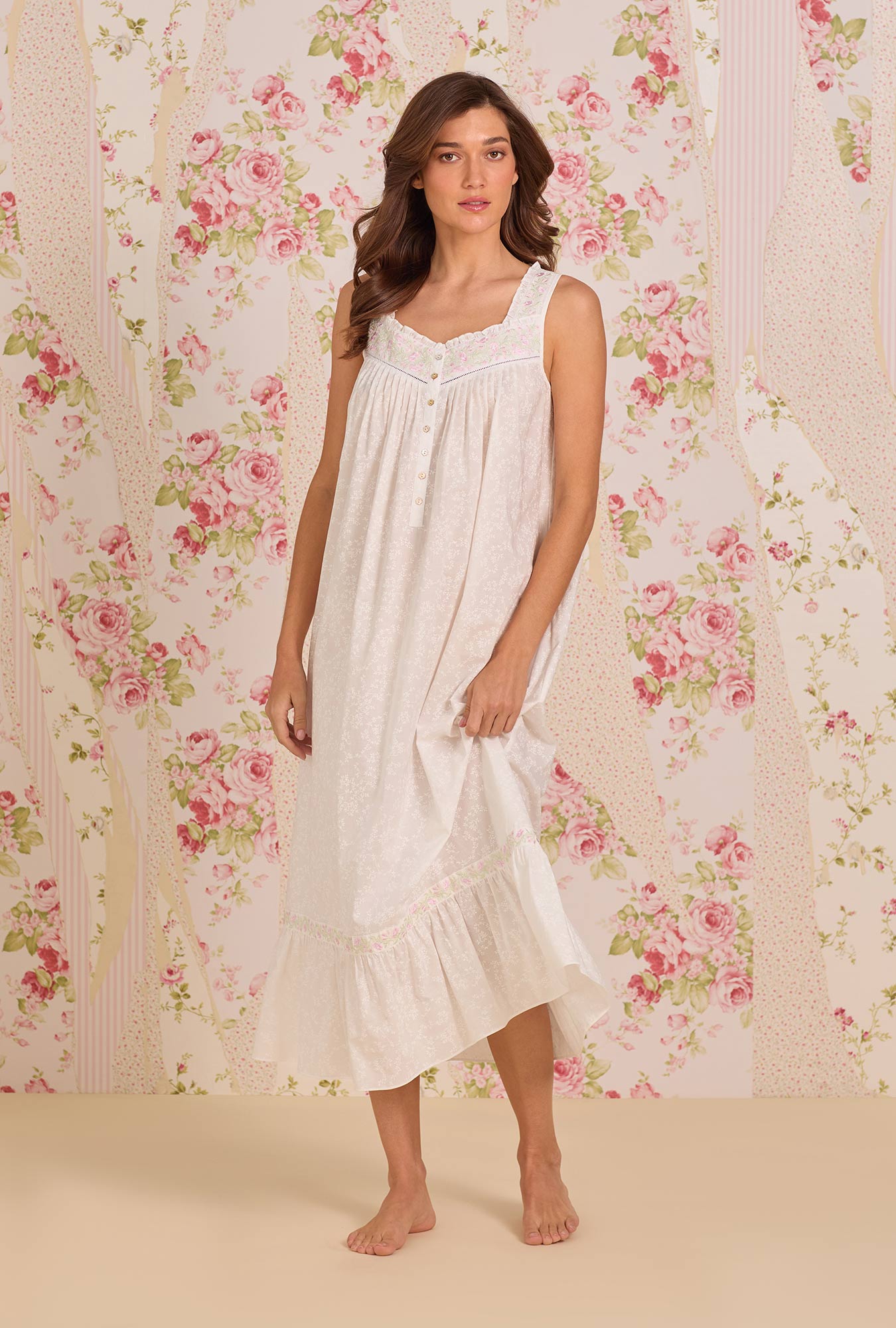Eileen West The "Eileen" Shadow Floral Cotton Lawn Ballet Nightgown