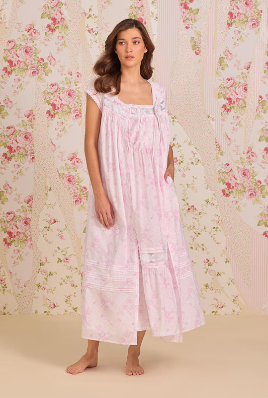 Eileen West Blush Rose Cotton Lawn Button Front Robe