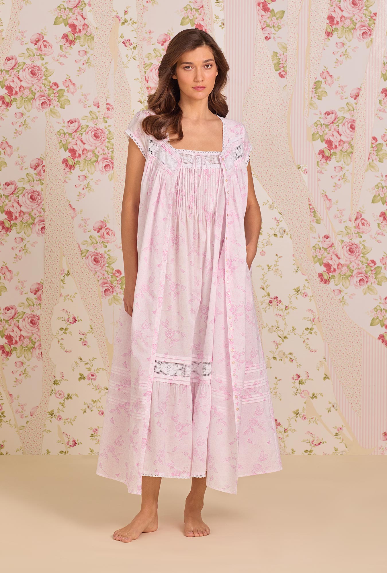 Eileen West Blush Rose Cotton Lawn Button Front Robe