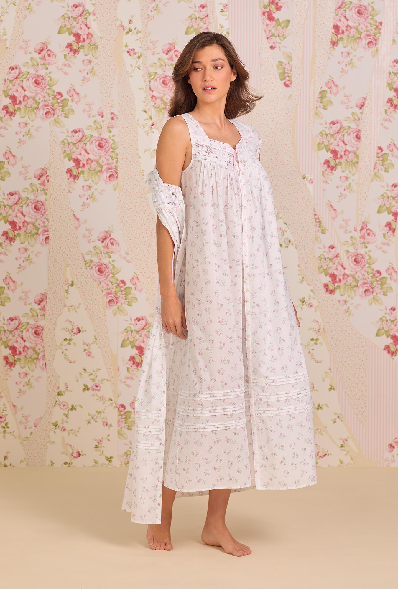 Eileen West Petite Rose Cotton Lawn Button Front Robe