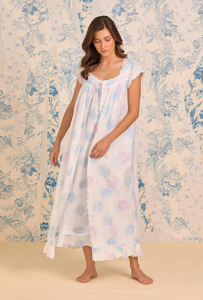 Eileen West Hydrangea Blossom Cotton Lawn Button Front Robe