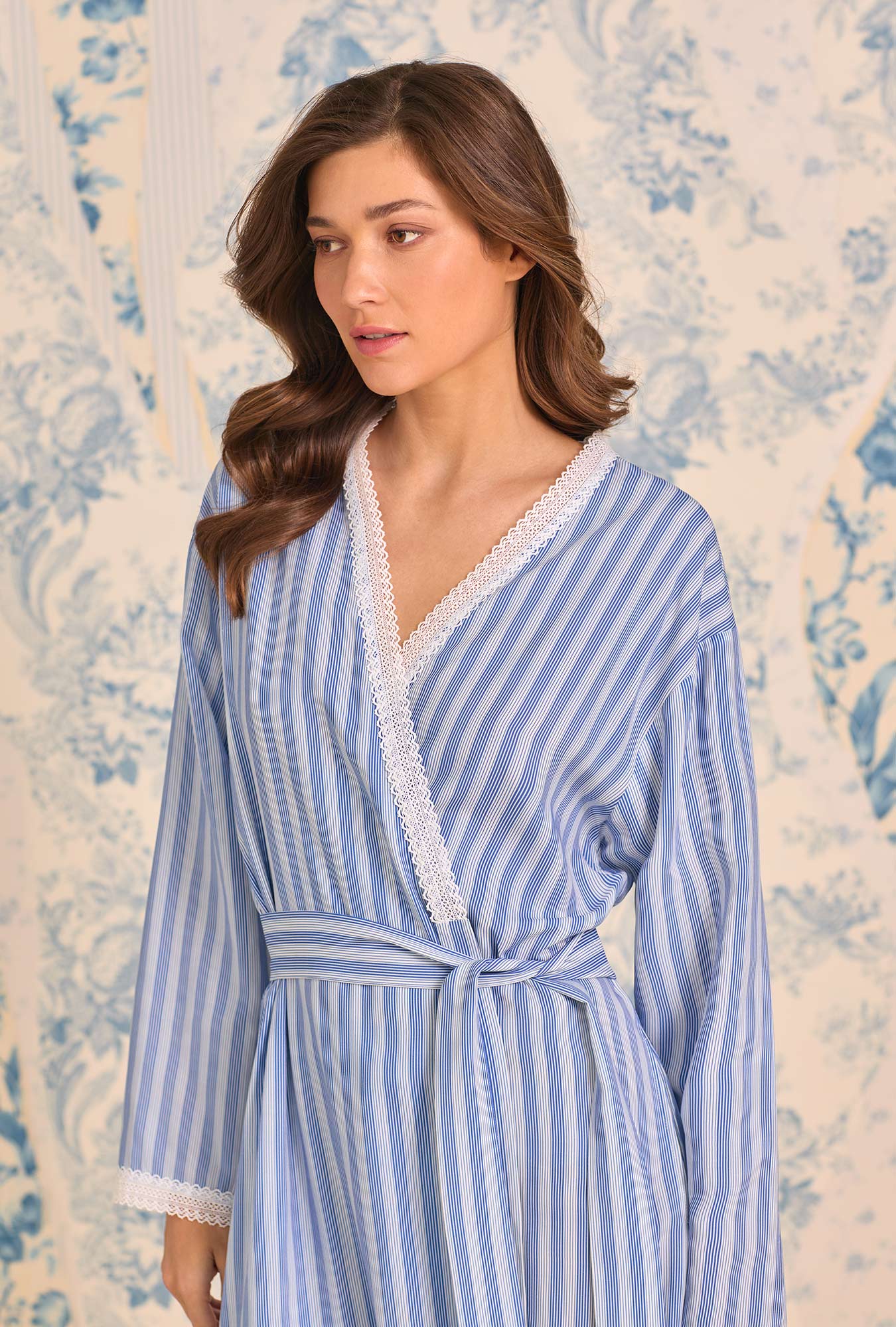 Eileen West Harbour Stripe Ecovero™ Rayon Short Wrap Robe