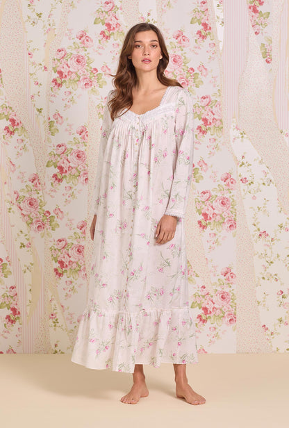 Eileen West Vintage Bouquet Cotton Lawn Button Front Robe