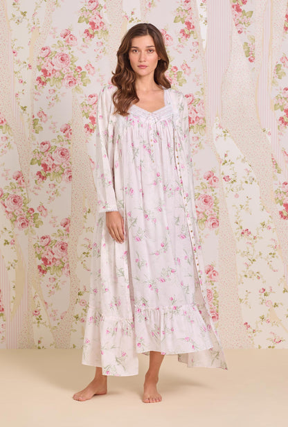 Eileen West Vintage Bouquet Cotton Lawn Button Front Robe
