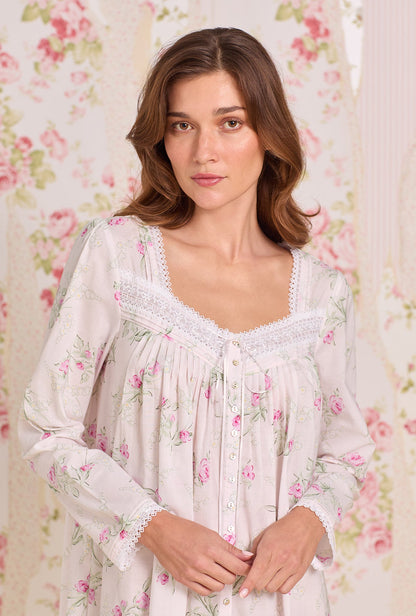 Eileen West Vintage Bouquet Cotton Lawn Button Front Robe