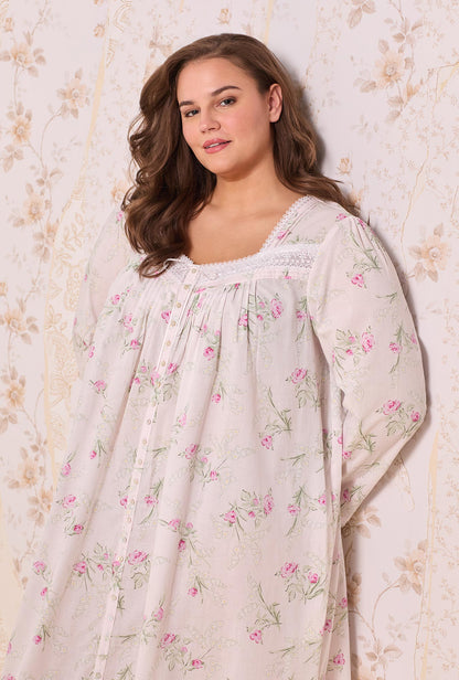 Eileen West Vintage Bouquet Cotton Lawn Button Front Robe