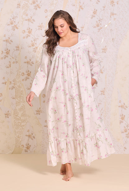 Eileen West Vintage Bouquet Cotton Lawn Button Front Robe
