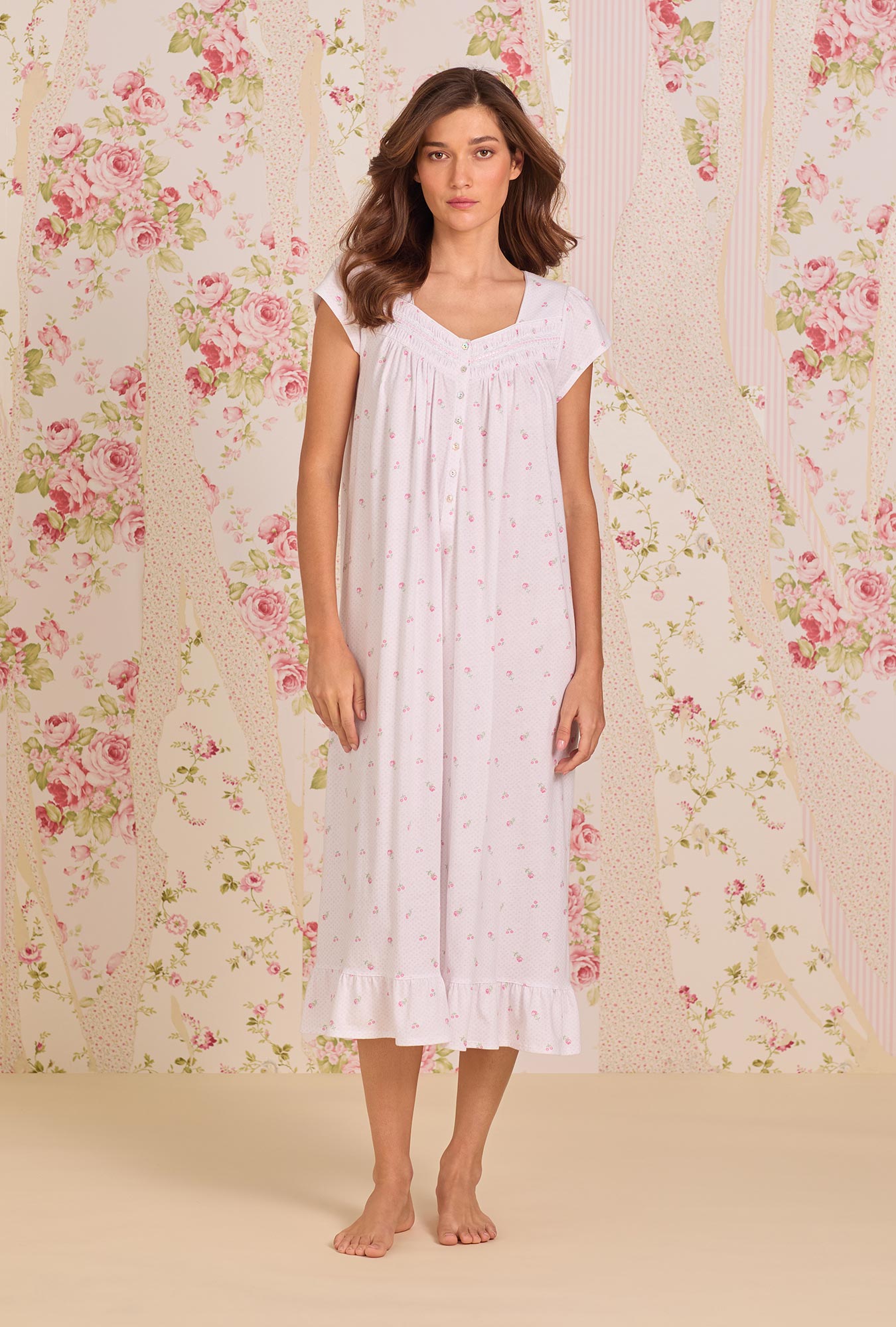 Eileen West Petite Dot Cotton Knit Cap Sleeve Ballet Nightgown