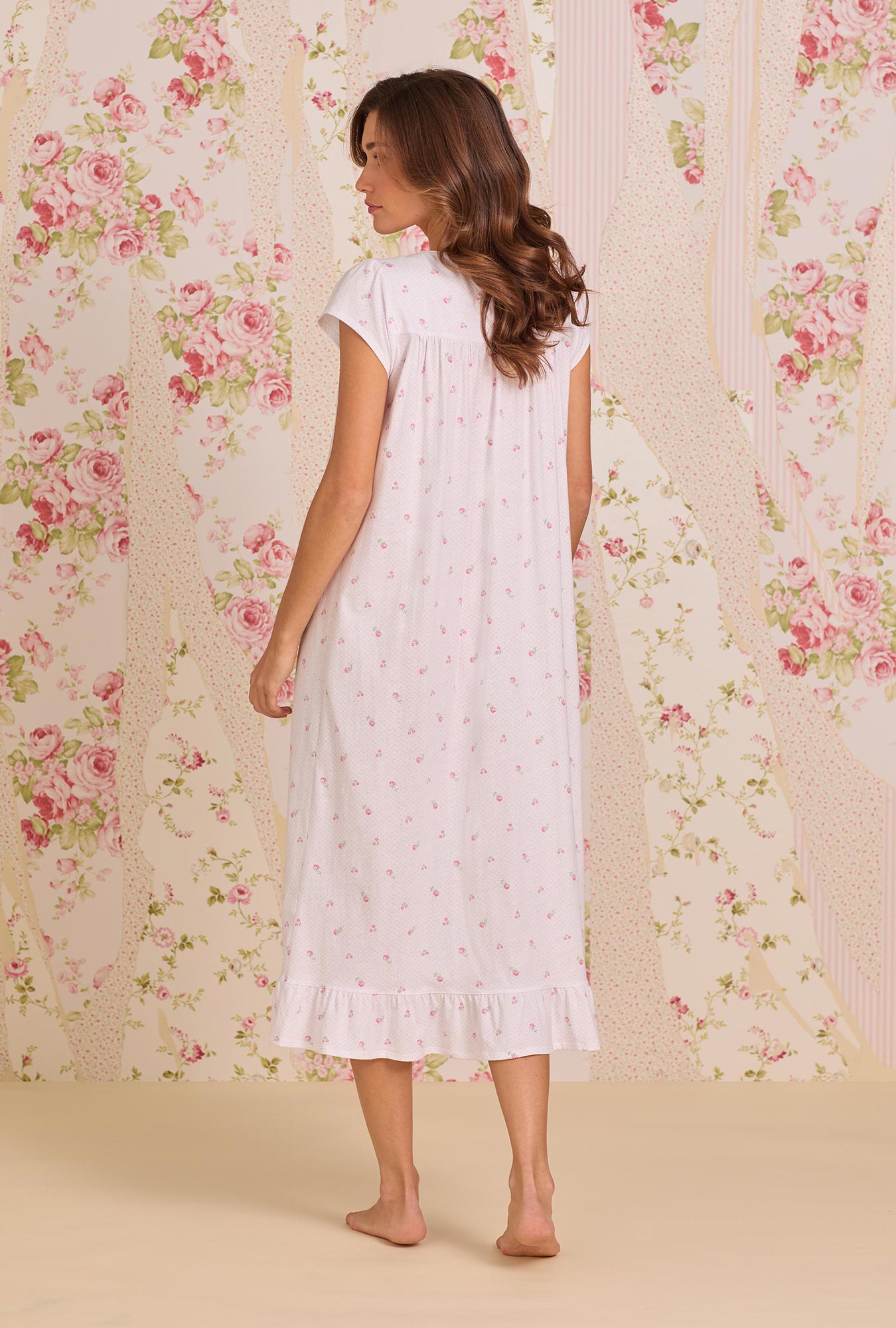 Eileen West Petite Dot Cotton Knit Cap Sleeve Ballet Nightgown