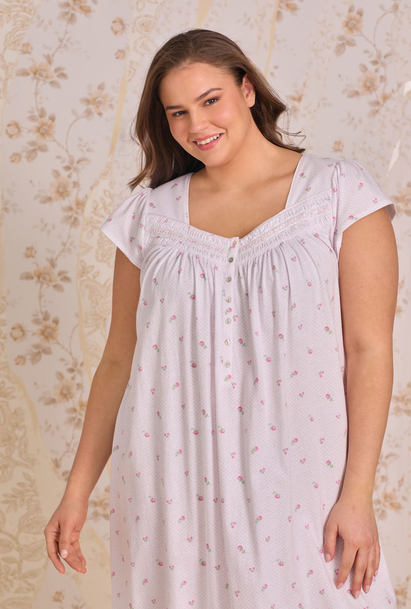 Eileen West Petite Dot Cotton Knit Cap Sleeve Ballet Nightgown