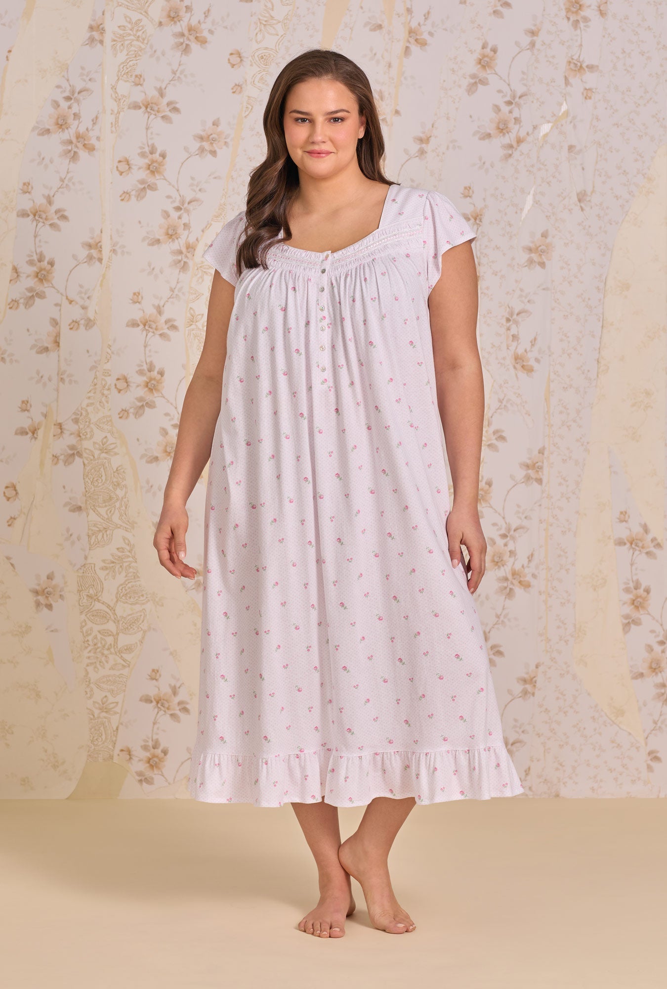 Eileen West Petite Dot Cotton Knit Cap Sleeve Ballet Nightgown
