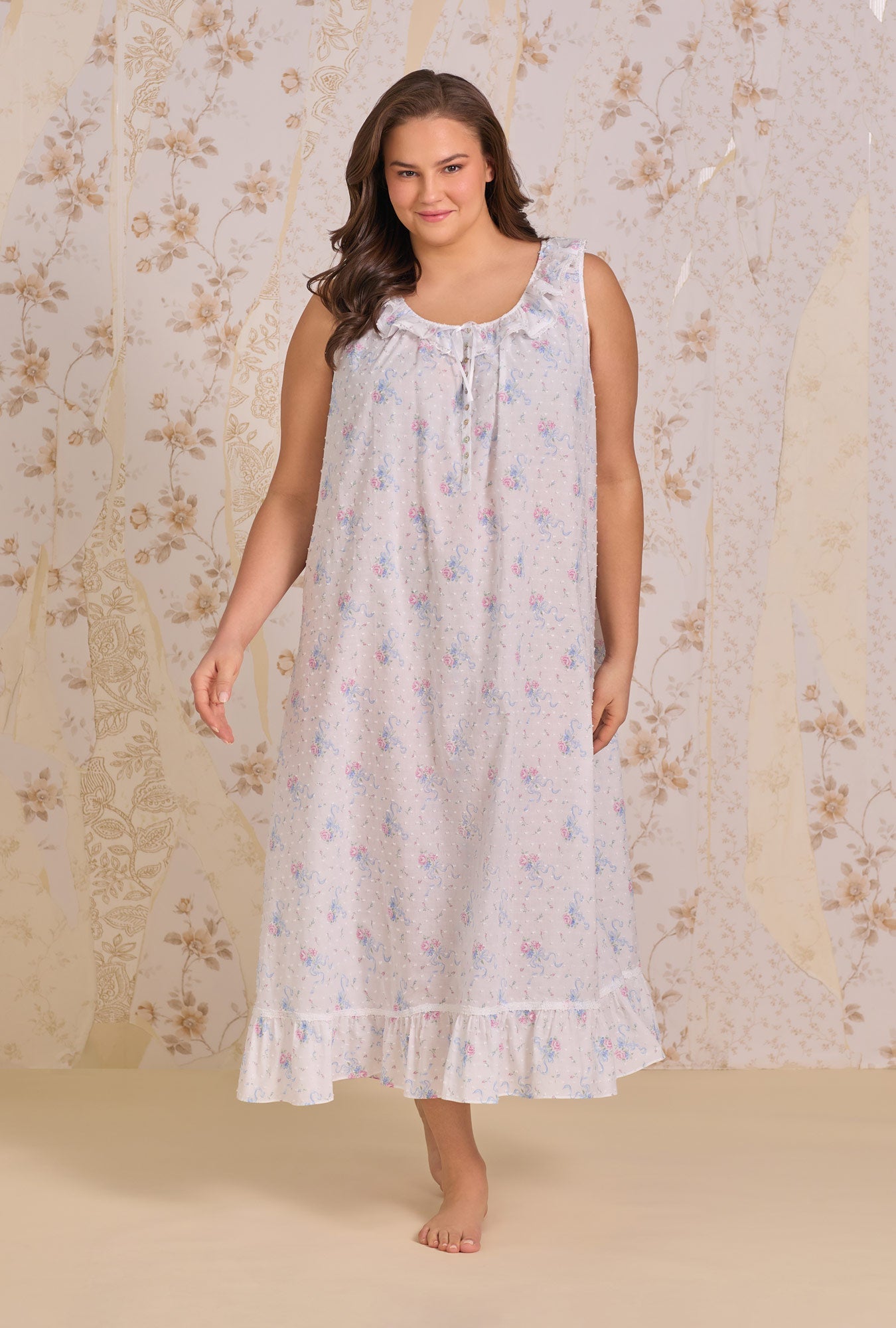 Eileen West The "Rosalie" Whispering Ribbons Cotton Swiss Dot Ballet Nightgown