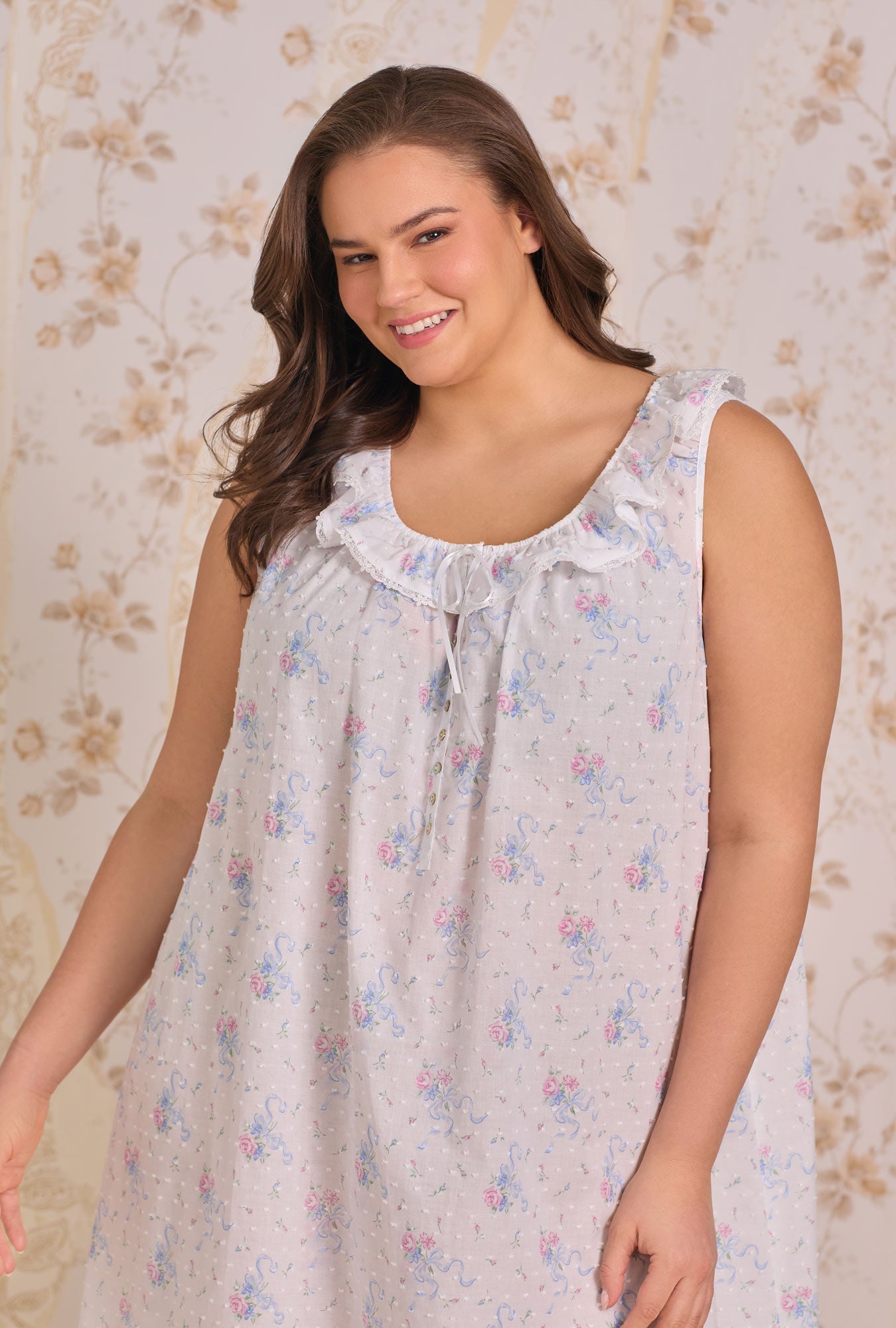 Eileen West The "Rosalie" Whispering Ribbons Cotton Swiss Dot Ballet Nightgown