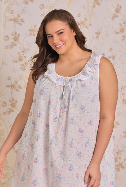 Eileen West The "Rosalie" Whispering Ribbons Cotton Swiss Dot Ballet Nightgown