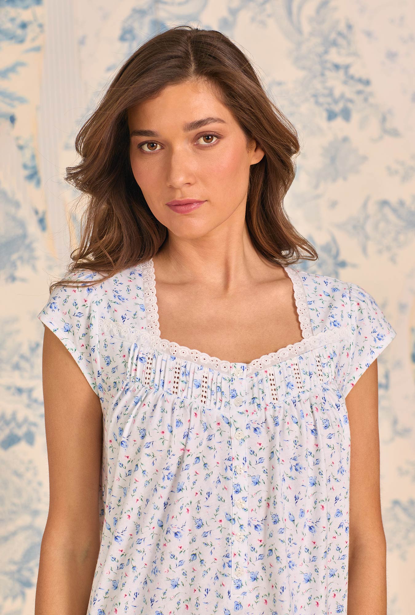 Eileen West Catalina Rosebud Cotton Knit Cap Sleeve Chemise