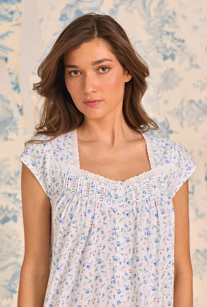 Eileen West Catalina Rosebud Cotton Knit Cap Sleeve Chemise
