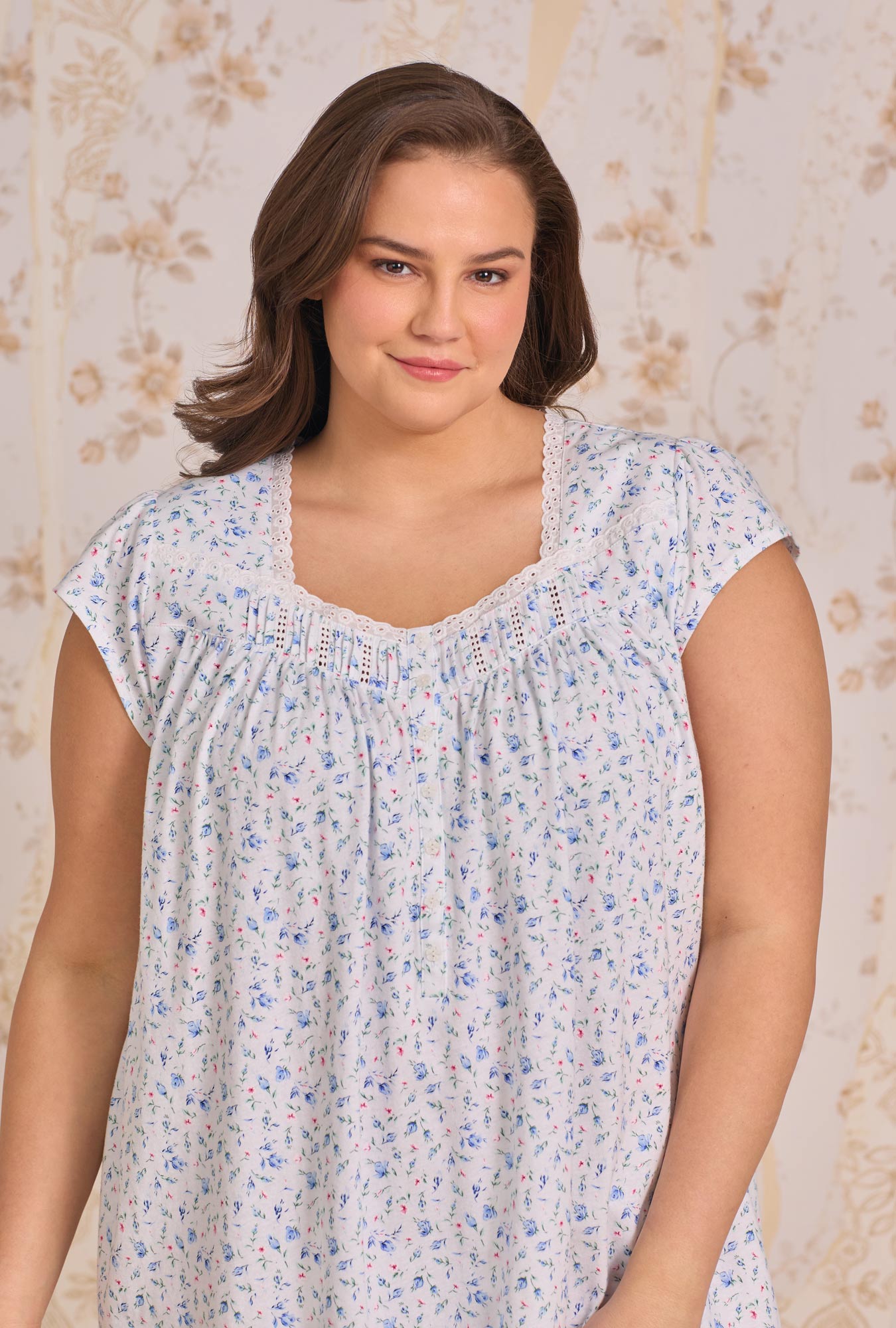 Eileen West Catalina Rosebud Cotton Knit Cap Sleeve Chemise