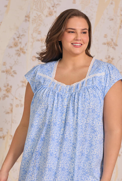 Eileen West Blue Hydrangea Cotton Knit Cap Sleeve Chemise