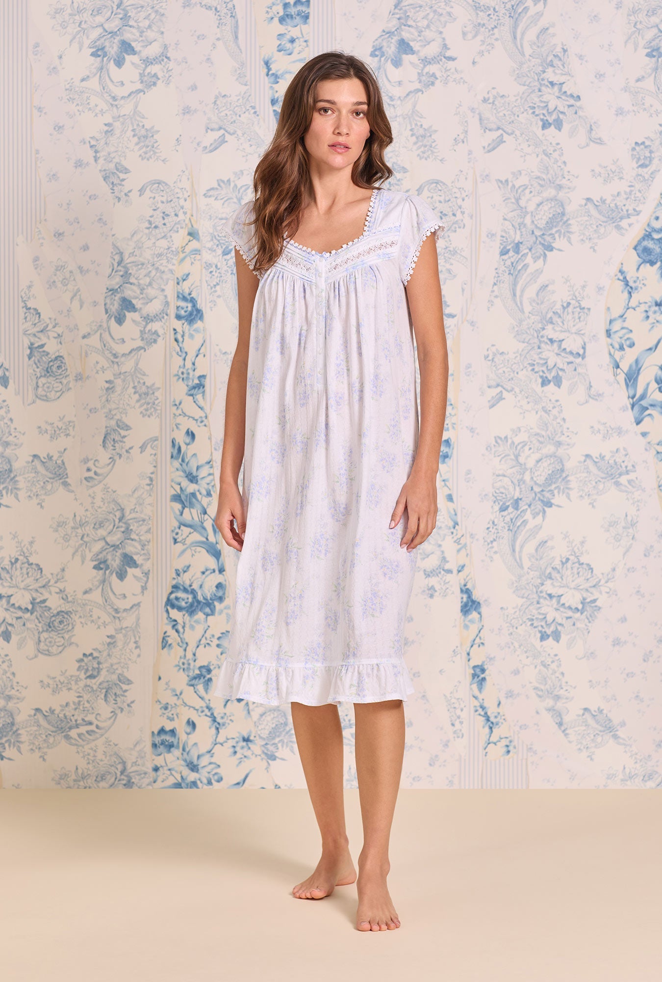Eileen West Wisteria Garden Cotton Pointelle Cap Sleeve Waltz Nightgown