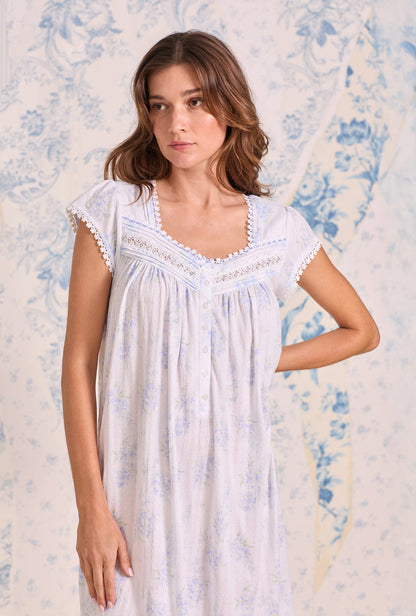 Eileen West Wisteria Garden Cotton Pointelle Cap Sleeve Waltz Nightgown